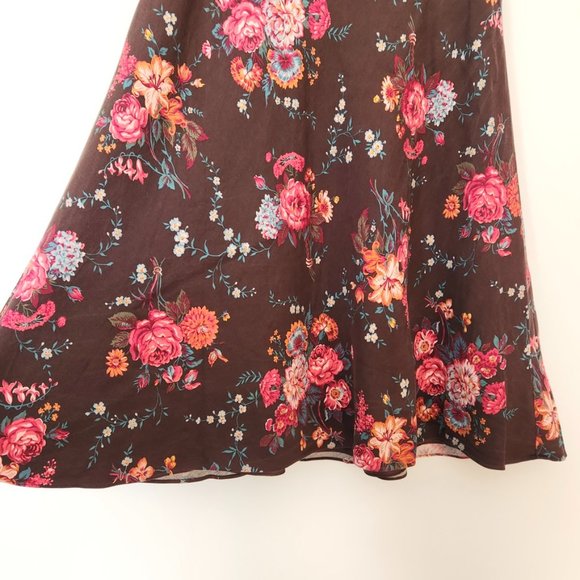 Vintage Pendleton Silk Floral Midi Skirtโ Brown Pink A Line Wool Women's Size 14 - Picture 3 of 14